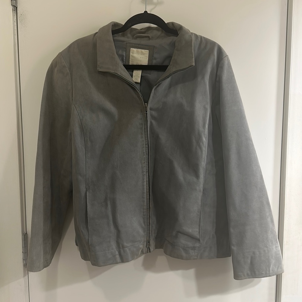 J.Jill Vintage Genuine Leather Jacket, front zip, sea foam green, size L